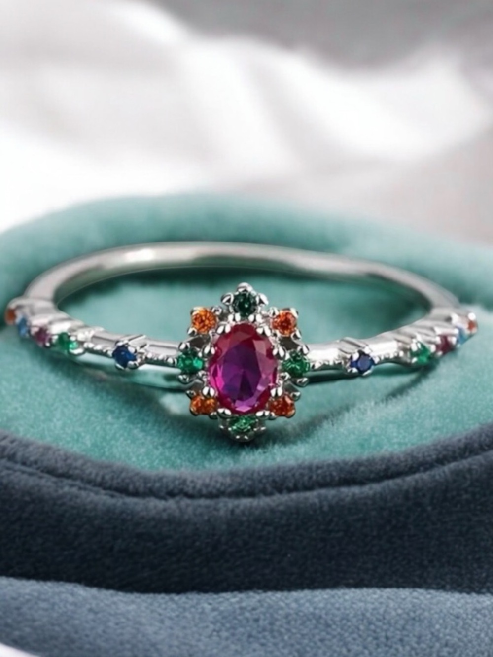 Multicoloured CZ S925 Sterling Silver Ring. New.